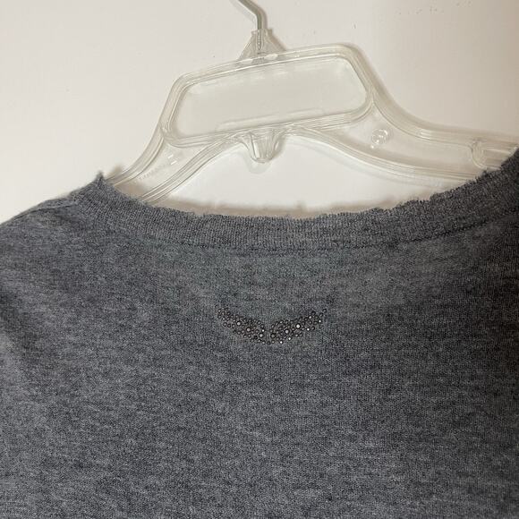 Zadig & Voltaire gray long sleeve lightweight cashmere sweater medium -read - Picture 3 of 6